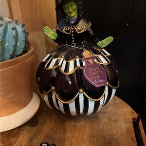 Eerie Charm Witch Figurine with Black and White Stripes